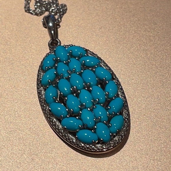 Arizona Sleeping Beauty Turquoise Pendant Necklace Sterling Silver 925 NWOTS - Picture 1 of 11